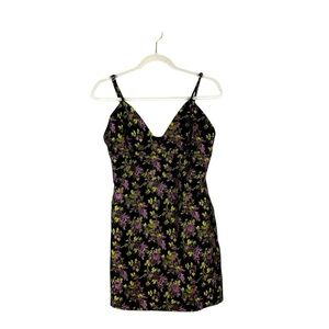 Lulu's Black Floral Print Mini Bodycon Dress size Medium
